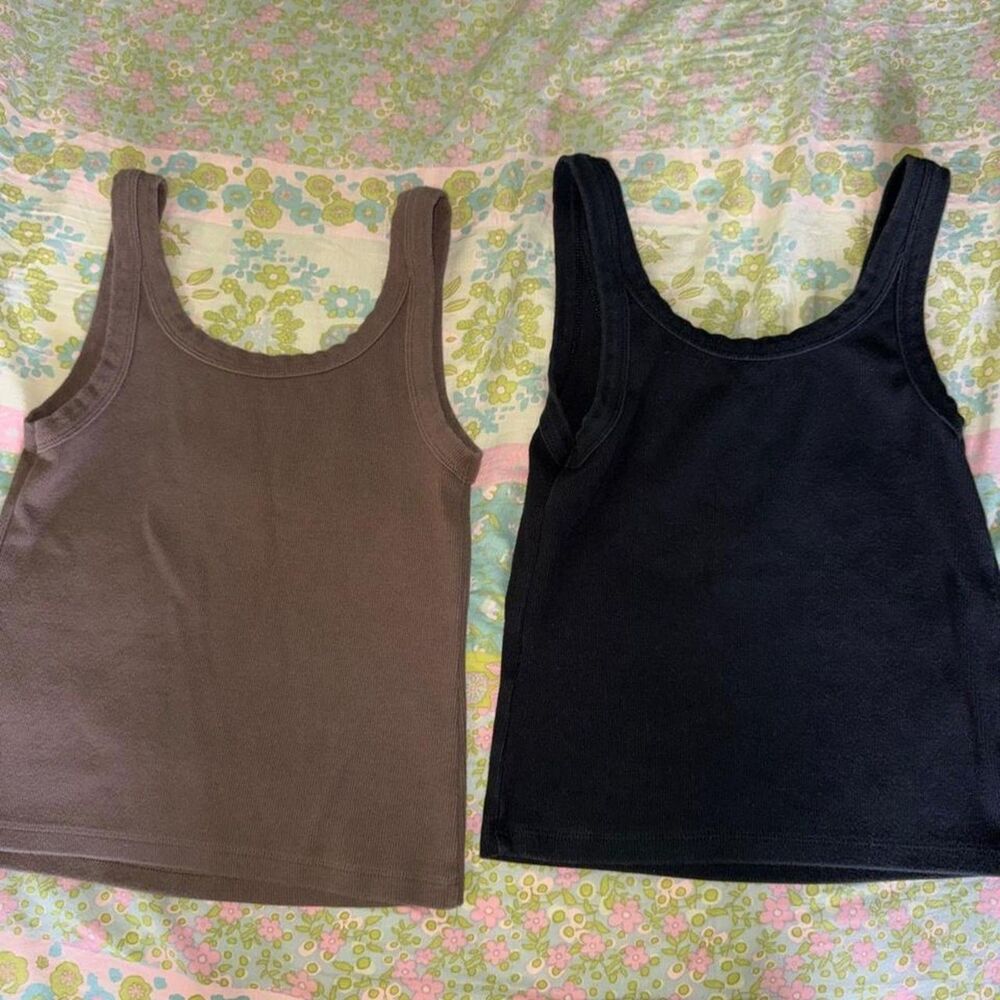American Eagle Tank Top Bundle Brown Black Sleeveless Ribbed Stretch S Small